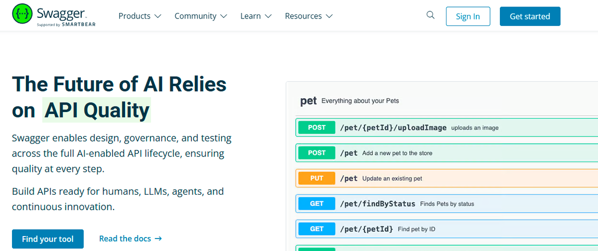 Swagger website screenshot